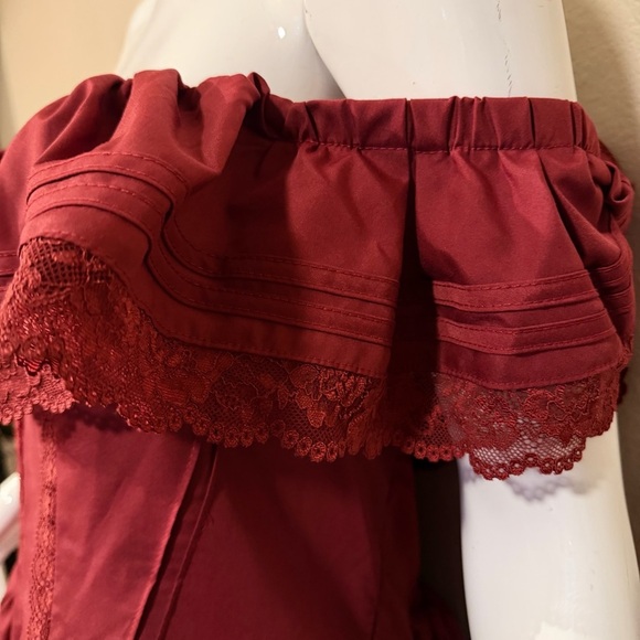 Shein Off-Shoulder Burgundy Dress with Lace Trim - Picture 4 of 10